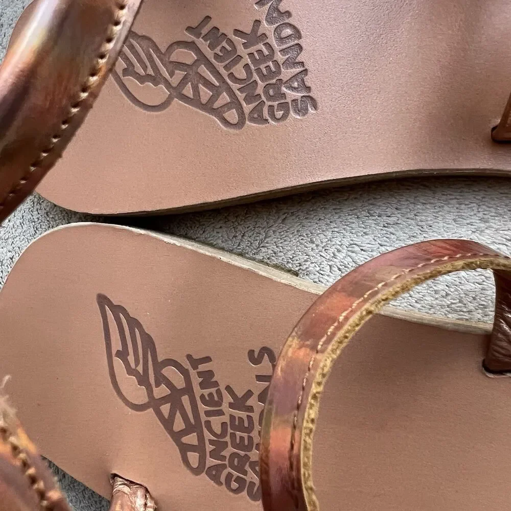 Ancient Greek Sandals Ofis Iridescent Copper Flat Sandal‎ EU 37 US 7 Ankle-Wrap